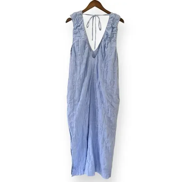 Free People Dress Agatha Midi Blue Long Oversize Boho Textured Lagenlook Medium - Picture 11 of 11